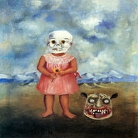 Frida Kahlo - Момиче с маска на смъртта - платно или печат на изкуството на стената