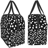Черни бели точки шаблон за обяд, изолирана преносима чанта за обяд за жени мъже, многократни сладки торбички за обяд за пикник училищна работна служба