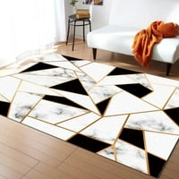 Луксозна черно-бяла мраморна текстурна зона килим, модерни геометрични златни линии на закрито килим, с килим против приплъзване за хола спалня кухня домашен офис 3 '4'