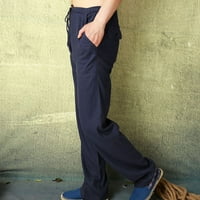 Товарни панталони с висока талия жени торбисти мъже модни памучни бельо плюс размер ежедневни еластични джобове на талията дълги панталони тъмно синьо m