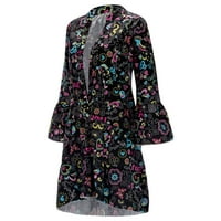 Летни рокли за жени рокля за Ninang Sale Женски дами плюс размер свободен печат с дълъг ръкав V-Collar Button Mini рокля черно