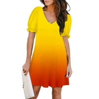 Небрежна летна рокля с късо ръкав при жени с джобове от печатни плажни рокли жълти xxl