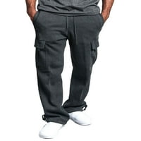 Човек ежедневни панталони плътни цветове свободен джобен джобни теглене дизайн еластична талия дълги панталони