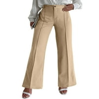 Дамски плюс размер работни панталони Бизнес ежедневни еластични талии с широки панталони за крака удобни разтягащи се прави панталони с джобове kahki x-large us 16-18