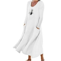 Zunfeo рокли за жени - Ново пристигане свободно годно комфортно памучно бельо с джобове a -line рокля екипаж