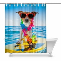 Забавно куче с сърф носене на цветни верига и слънчеви очила в океанска къща декор за душ завеса за баня за душ завеси