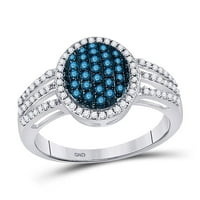 10к Бяло Злато кръгъл син диамант овален клъстер пръстен