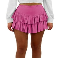 Жени мини пола от а-лайн твърд цвят високо талийско улично облекло Ruched Ruffle пола