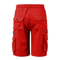 Шорти мъже Небрежни мъжки шорти, шорти, средна талия, мулти-джоба, тънки монтирани панталони с пет части от пет части на шорти WINE XL U1797