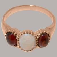 Британски направени 10K розово злато Natural Opal & Garnet Женски годежен пръстен - Опции за размер - размер 4.5