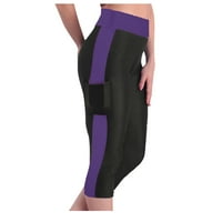Жените тренировка гамаши висока талия тесни панталони Каприс йога панталони странични джобове панталони изрязани панталони Лилаво 2хл