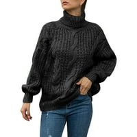 Ketyyh-chn пуловер за жени с дълъг ръкав лек масивен цветен екипаж на врата плетен пуловер пуловер черно, s