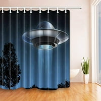 Извънземна летяща чинийка в синьо нощно небе полиестер тъкан за баня за баня завеса за душ