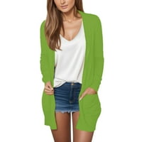 Huaai женски ежедневен ръкав Отворен преден лек плетен жилетка пуловери твърд цвят жилетка мода Loose Cardigan Green S