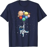 Забавен астронавт с планети в ръка за мъжете жените космически тениска