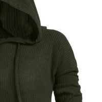 Дамски лято плюс размер Crewneck върхове с дълъг ръкав високо ниско твърдо плетено пуловер с качулка блуза тъмно зелено 4xl