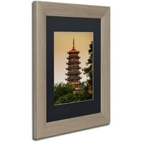 Търговска марка изобразително изкуство светлина Пагода платно изкуство от Филип Хюгонар, Черен мат, бреза рамка