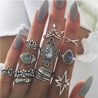 Lieteswe Set Women Bohemian Vintage Silver Stack Пръстени над кокалчета сини пръстени