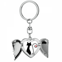 Сърдечна котка sit sihouette Animal Heart Angel Wing Key Chain