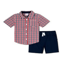 Американа бебе и малко дете момчета тъкани Топ и шорти, 2-част аутфит комплект, размери 12м-5т
