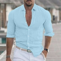 Линехин мъжки ризи Просверие големи и високи мъже модни отхвърлени копчета за якичка с дълъг ръкав блуза блуза
