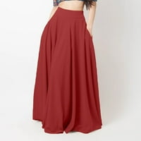 Макси пола жени модна свободна ежедневна дълга голяма плътна плисирана пола еластична талия пола червено