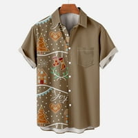 Мъжки ризи с къс ръкав клирънс мъже ежедневни копчета Коледа печат с джоб Вечерен къс ръкав риза блуза