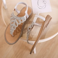 Дамски сандали апартаменти джапанки бохемски отворен пръст на пръсти дишащи удобни обувки римски сандали с нехлъзгащи се на ежедневни летни плажни обувки сребро u