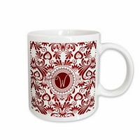 3Drose Monogrammed Red и White Elegance с буква W - Ceramic Mug, 11 -унция