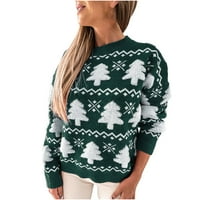 Дълъг ръкав Коледа Грозни пуловери за жени Модерен Коледа дърво модел отпечатани около врата тънък годни основни джъмпер върховете празник подарък пуловер блуза ?