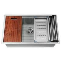 32 Кухненска мивка от неръждаема стомана, кухненска работна станция с интегрирана перваза и аксесоари - многоцветна