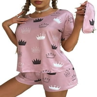 Графични къси комплекти кръгла шия с къс ръкав комплект заспиване Сладки женски пижама комплекти