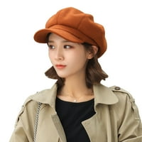 Yoone British Style се чувстваше твърд цвят широк ръб жени барета зимна топла пикова шапка шапка