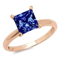 1,0ct принцеса отрязано синьо симулиран танзанит 14k розово злато годишнина годежен пръстен Размер 9.25