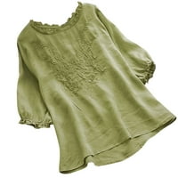 Спестявания плюс размери ризи за жени памучни ризи за жени свободно време лято Ново свежи сладки бродирани фенери ръкави Разхлабена тънка риза, зелена