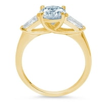 2. КТ брилянтен Овал шлифован естествен небесно син топаз 14к жълто злато Трикален пръстен СЗ 6.75