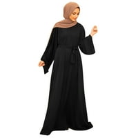 Лизингтъл дрехи за жените небрежни солидни рокли лък ръкав Абая арабска кафтан рокля дамска рокля черно