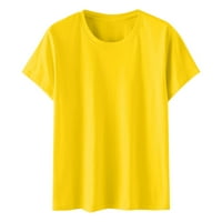 Солидни дамски върхове Clearance класически основен тениска проста шикозна развлекателна блуза туника екипаж редовно прилягане на тениски ризи с къс ръкав жълт xl
