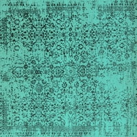 Ahgly Company Machine Pashable Indoor Square Oriental Turquoise Blue Industrial Area Rugs, 3 'квадрат