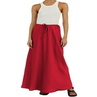Lamuusaa жени сатен дълга пола солиден цвят лятна ежедневна еластична пола за плажове за плажове Клуб улично облекло Естетични дрехи