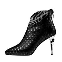 adviicd тъмни ботуши за жени ботуши тънки обувки модни диаманти за жени къси дишащи токчета с висока кожена дантела