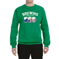 Wild Bobby, 4 юли, американски американски флаг варене от 1776 г., Americana American Pride, Unise Crewneck Graphic Sweatshirt, Kelly, Medium