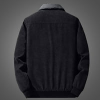 Tking Fashion Men's Fall and Winter Небрежно модно солидно цветно яке бутон Corduroy яке Топс - черен 5xl