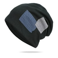 QCMGMG Зимно слаби леки шапки за мъже Студено време плетен дебел термичен плътни мъжки бъни за мъже Черни свободни размери