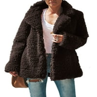 Жени топло зимно яке размити ревера шия дълъг ръкав връхни дрехи жилетка свободно ежедневно палто