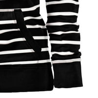 Дамски топове Екипажа врата Райета пуловер хлабав годни жени лято ризи с дълъг ръкав Черно 3хл