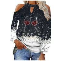 Kiplyki Womens Fall Tops Коледна отстъпка Коледна отпечатана фенера без презрамка пуловер от раменни блузи тениски върхове