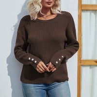 Основен гардероб Женско облекло, есенни дрехи Пуловери жени Размер на пуловер Малки жени есен с твърд цвят дълъг ръкав плетен пуловер пуловер пуловер duster монтиран пуловер Tbkomh
