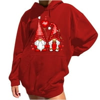 Дамски суитчър-зимен суитчър с качулка 50% отстъпка пуловер дълъг ръкав любовен печат червени Суитчъри 2ХЛ