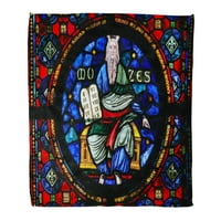 Хвърли одеяло Динан Белгия Октомври витражи прозорец на Мойсей и камък топла фланела меко одеяло за диван разтегателен диван